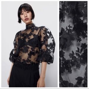 Zara sheer floral long sleeve blouse NEW